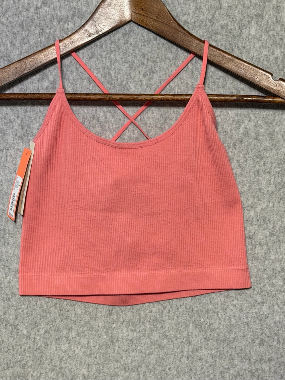 NWT Colsie Pink Ribbed Seamless Cami Bralette Strappy Cross Back Women’s Large